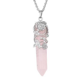 Shop LC Delivering Joy Rose Quartz Crystal Healing Flower Wrapped Pendant Stainless Steel Chain Pink Necklace for Women Graduation Gifts for Her Fashion Jewelry Size 24